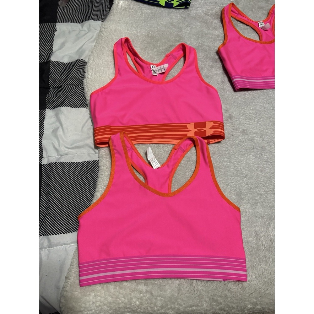 New Under Armour Women's Lot Of 2 Pink Sports Bras Paddless Small Bundle e